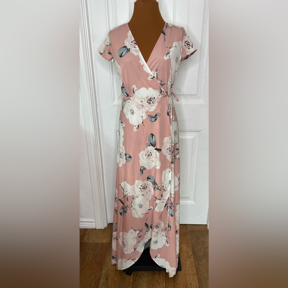 NWT Wrap and Cross Maxi Dress in Dusty Pink Floral US Size 6